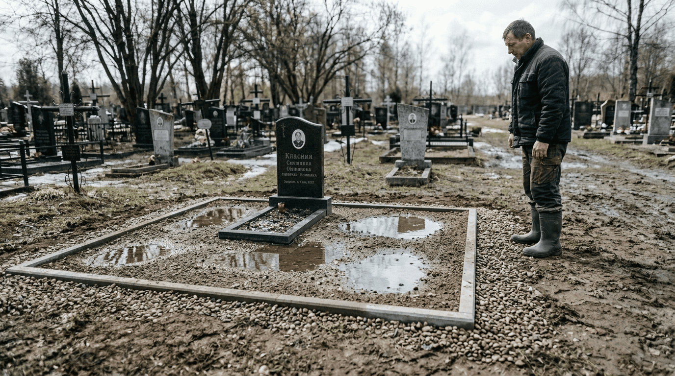 стоит вода на могиле после зимы